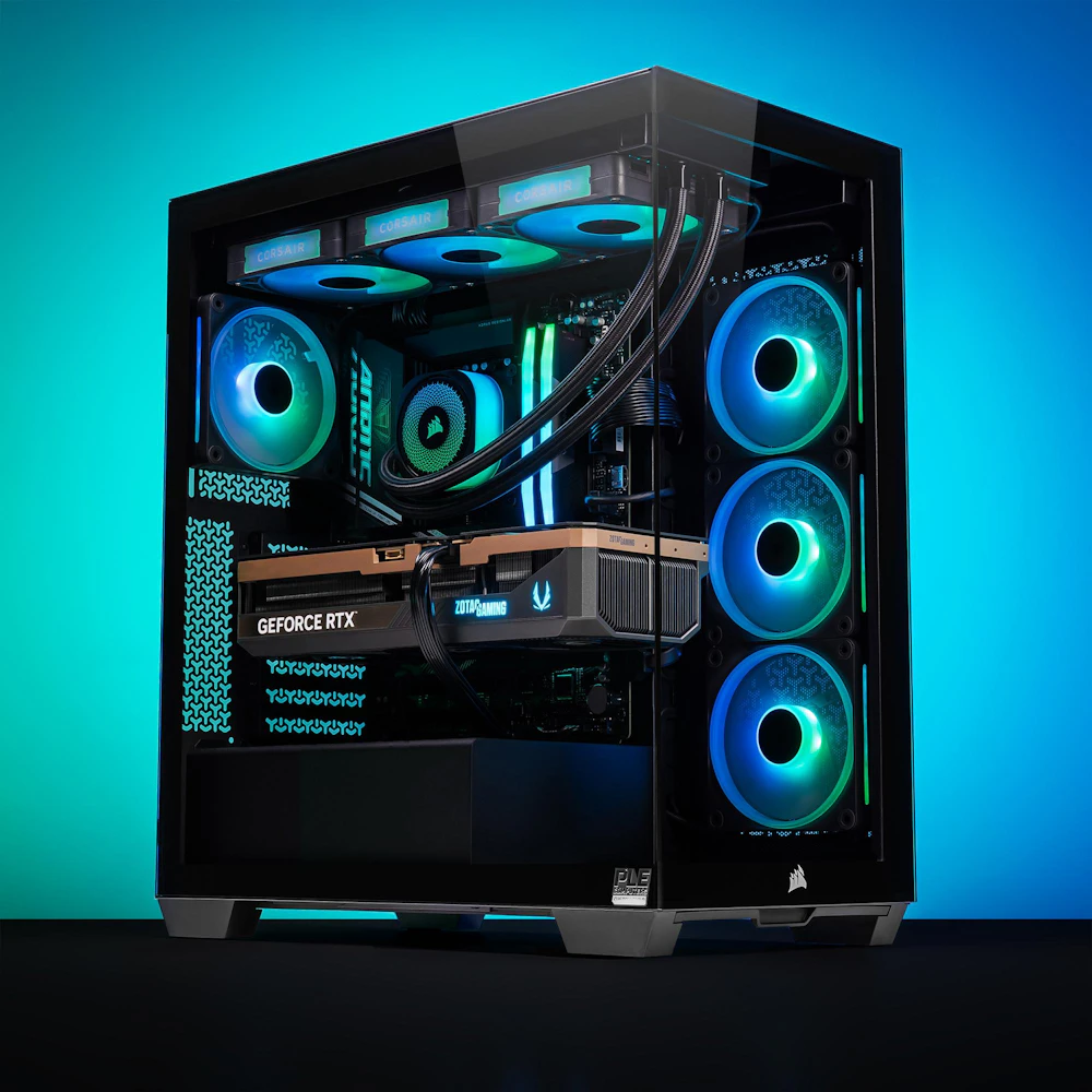A large main feature product image of PLE Trident RTX 5090 Prebuilt Ready To Go Gaming PC