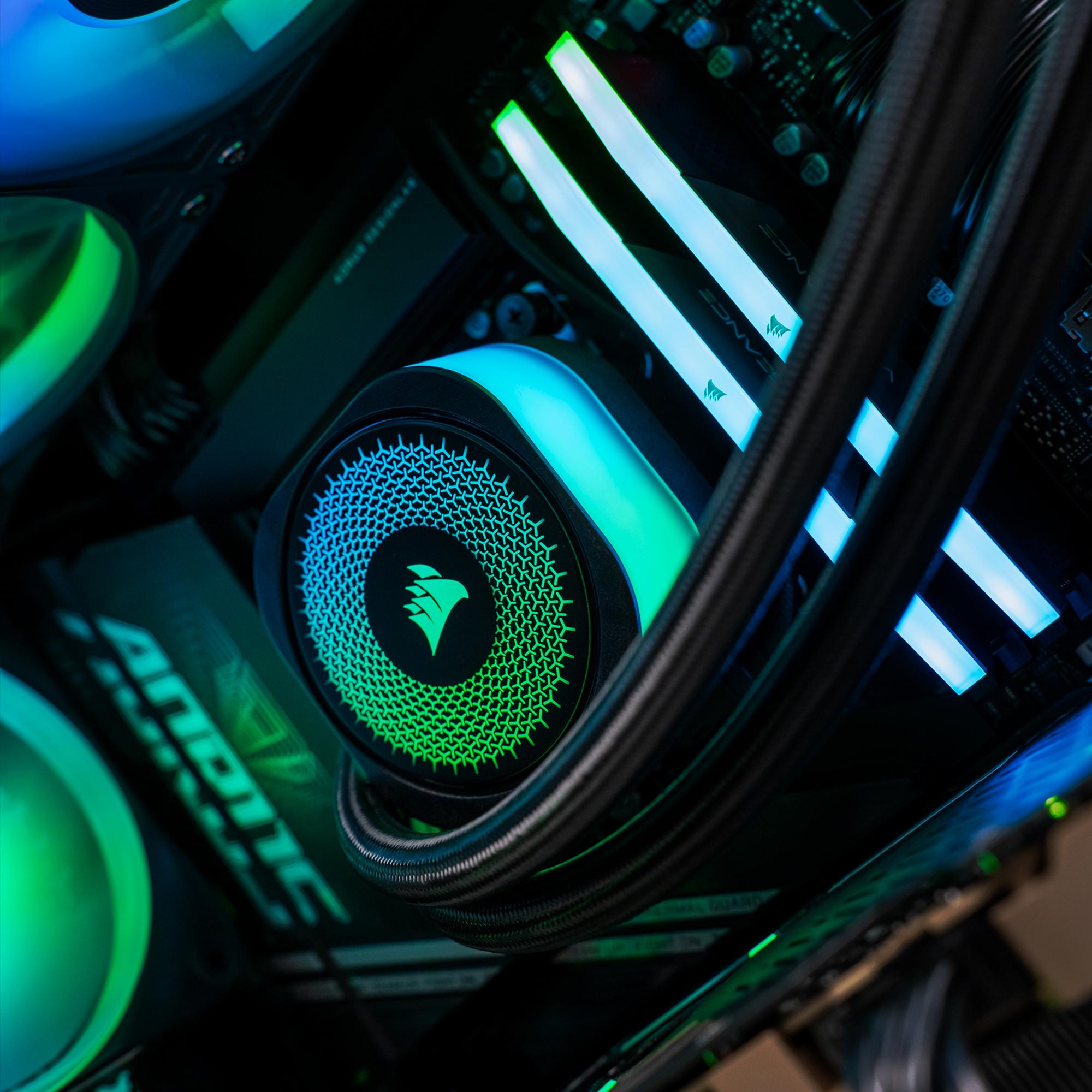 A large main feature product image of PLE Trident RTX 5090 Prebuilt Ready To Go Gaming PC