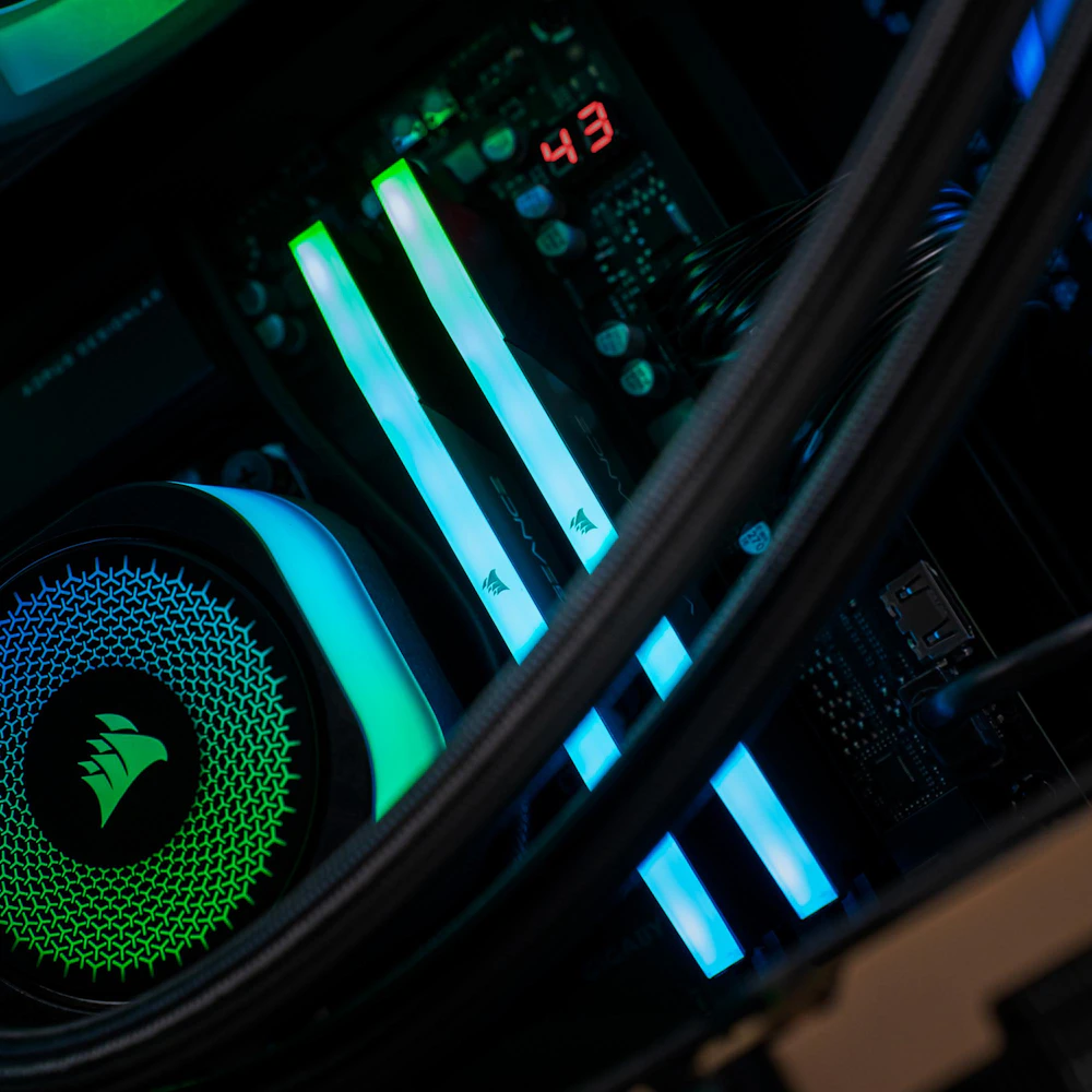 A large main feature product image of PLE Trident RTX 5090 Prebuilt Ready To Go Gaming PC