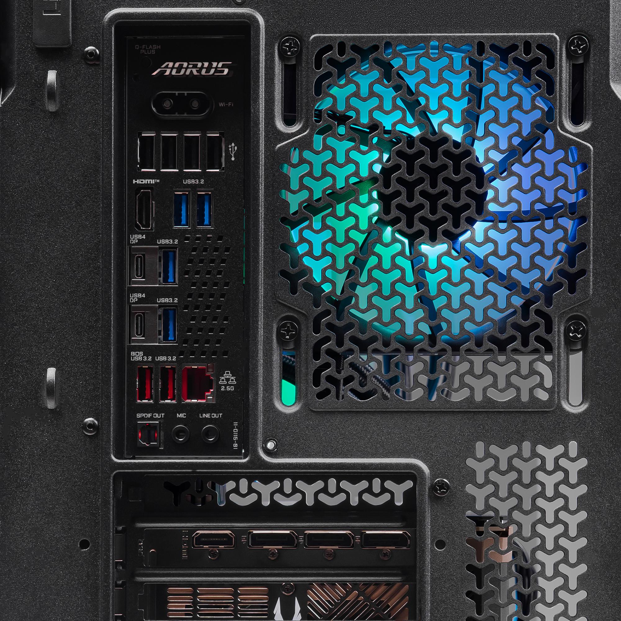 A large main feature product image of PLE Trident RTX 5090 Prebuilt Ready To Go Gaming PC