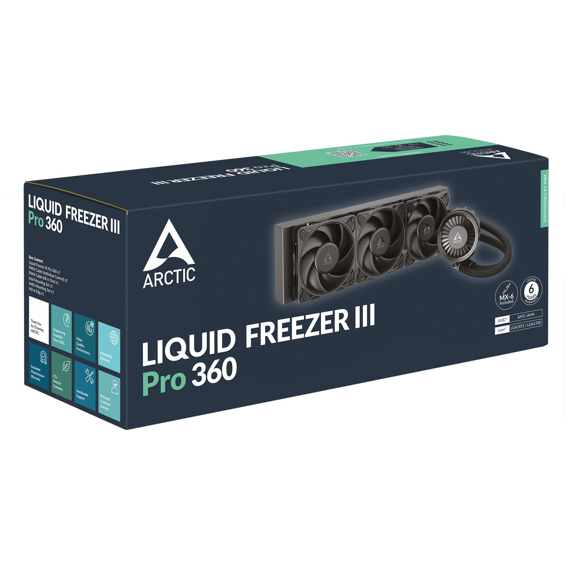 A large main feature product image of EX-DEMO ARCTIC Liquid Freezer III Pro 360mm AIO Liquid CPU Cooler (Black)