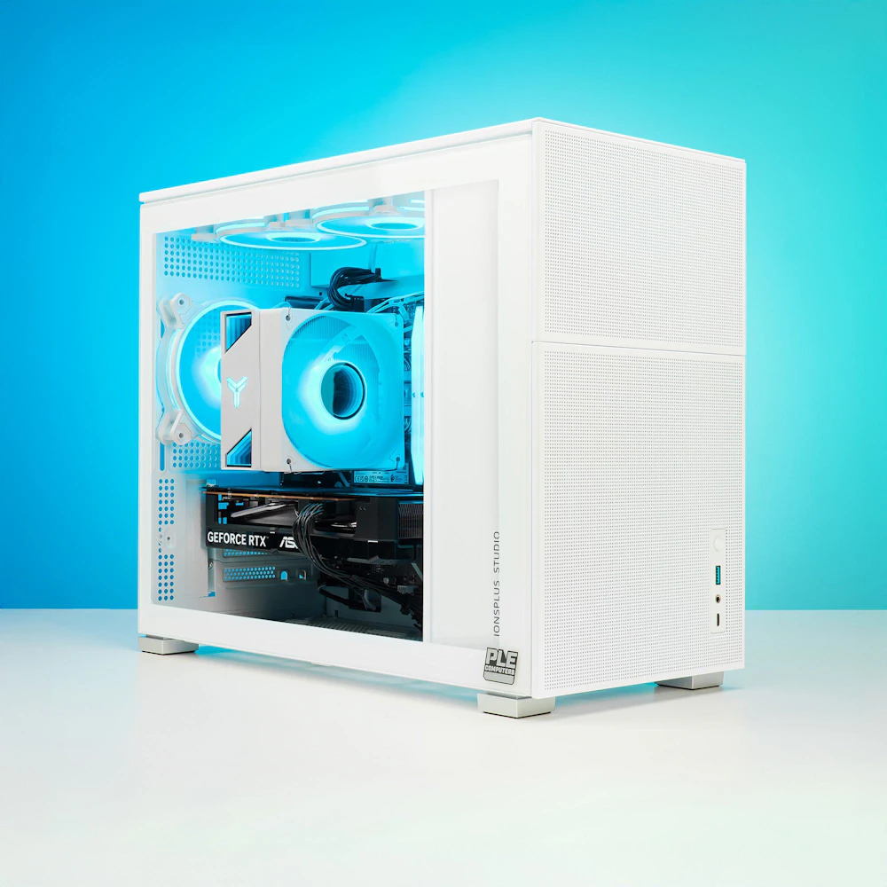 A large main feature product image of EX-DEMO PLE Lunar RTX 5060 Prebuilt Ready To Go Gaming PC