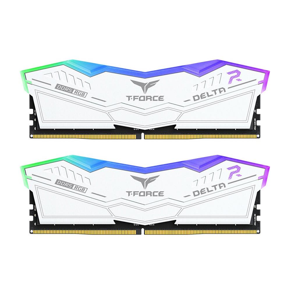 A large main feature product image of Team T-Force Delta RGB 16GB Kit (2x8GB) DDR5-5200 C40 - White