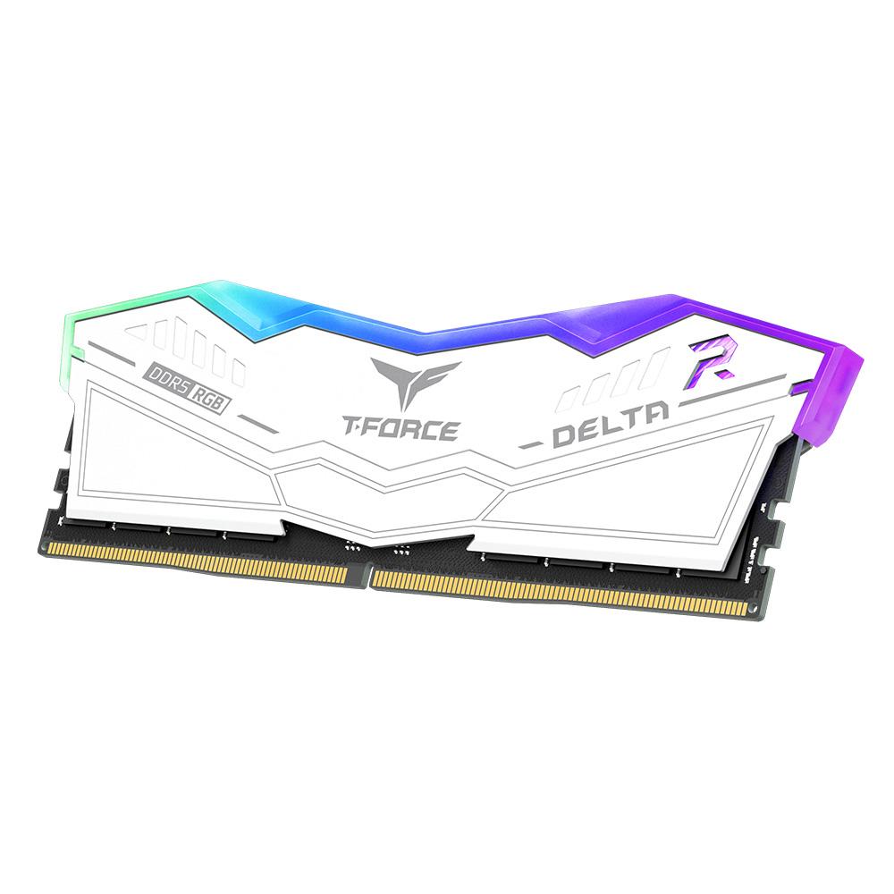 A large main feature product image of Team T-Force Delta RGB 16GB Kit (2x8GB) DDR5-5200 C40 - White