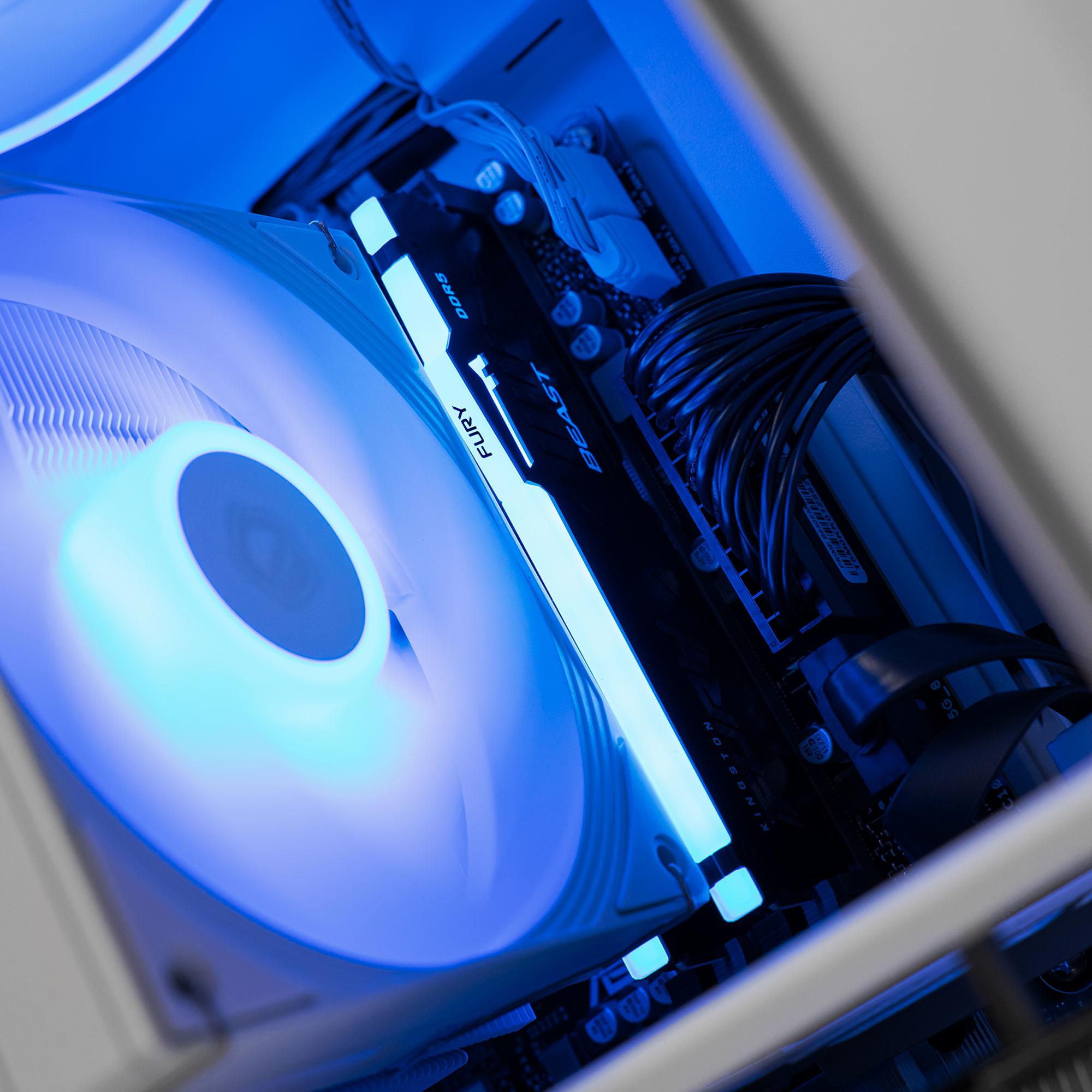 A large main feature product image of EX-DEMO PLE Polar RX 9070 XT Prebuilt Ready To Go Gaming PC