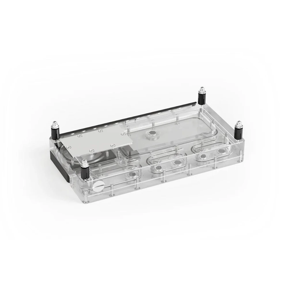 A large main feature product image of Alphacool Core Distro Plate 240 Left V2 w/ Pump