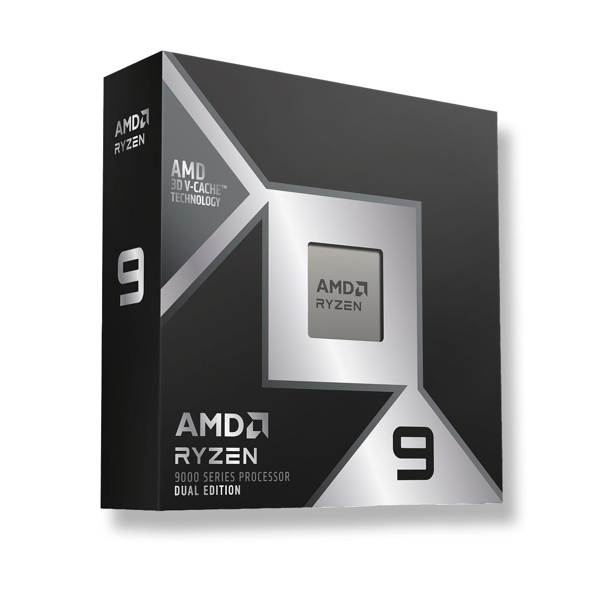 A large main feature product image of AMD Ryzen 9 9950X3D2 Dual Edition 16 Core 32 Thread Up to 5.6GHz AM5 - No HSF Retail Box