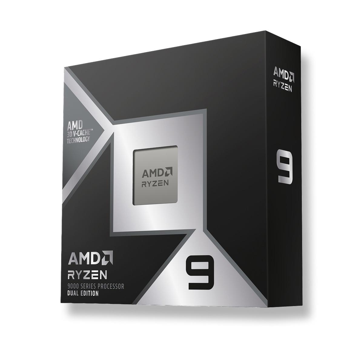 A large main feature product image of AMD Ryzen 9 9950X3D2 Dual Edition 16 Core 32 Thread Up to 5.6GHz AM5 - No HSF Retail Box