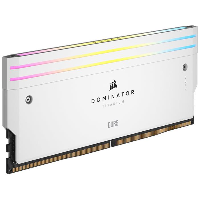 A large main feature product image of EX-DEMO Corsair Dominator Titanium RGB 32GB Kit (2x16GB) XMP DDR5-6000 C30 (White)