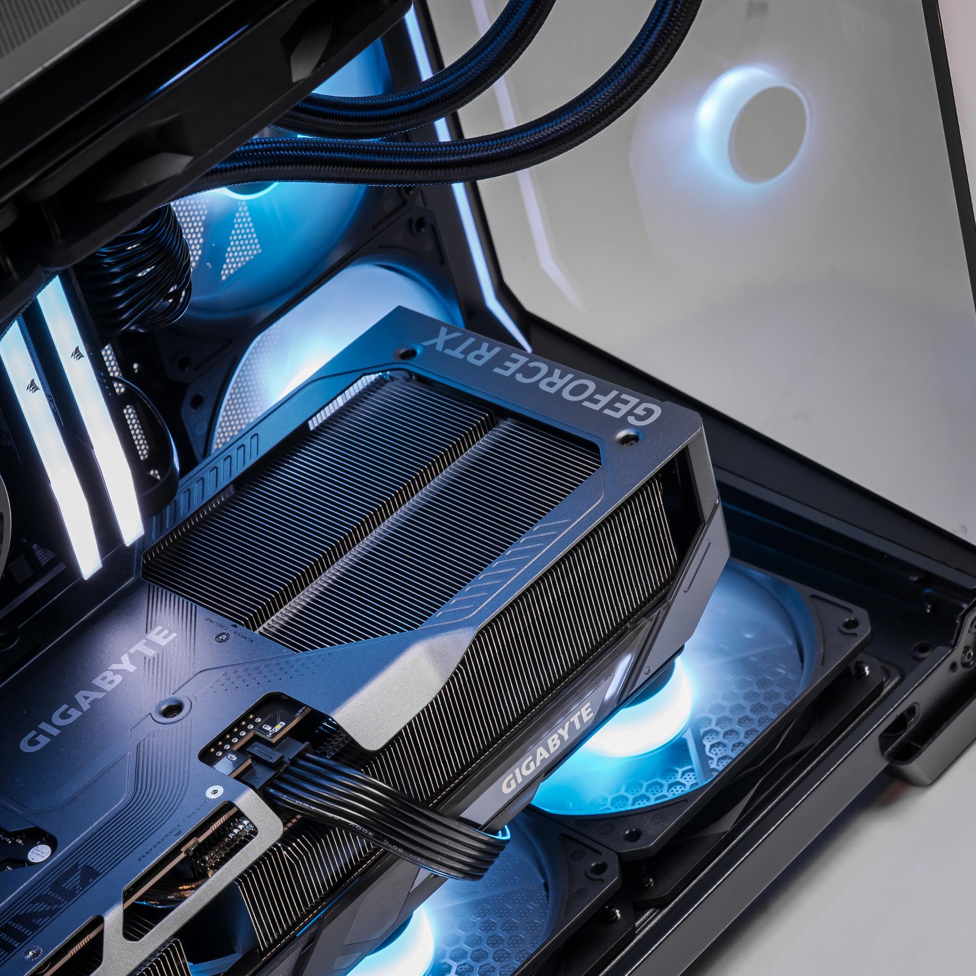 A large main feature product image of EX-DEMO PLE Skeleton RTX 5070 Ti Prebuilt Ready To Go Gaming PC