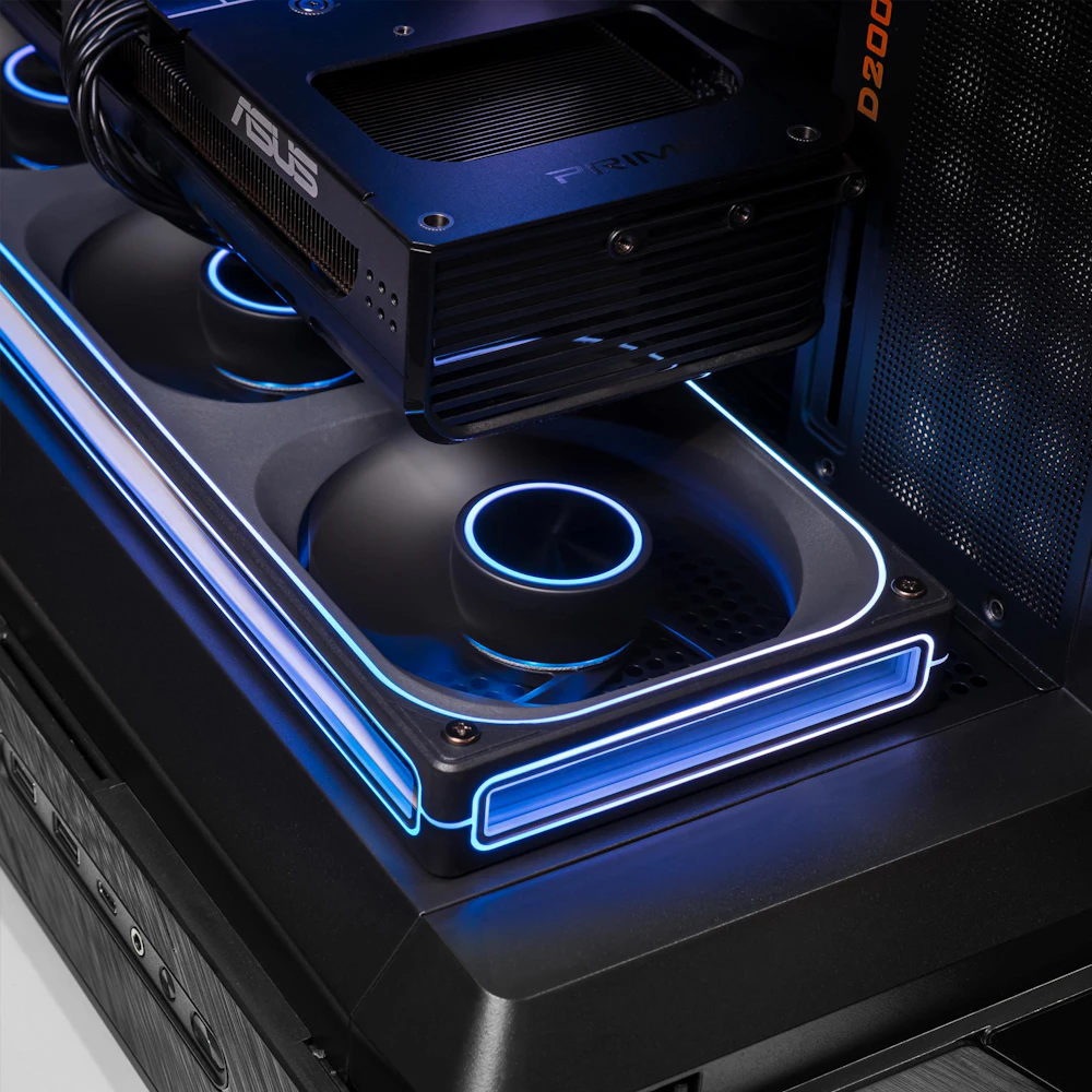 A large main feature product image of EX-DEMO PLE Carbon RX 9060 XT Prebuilt Ready To Go Gaming PC