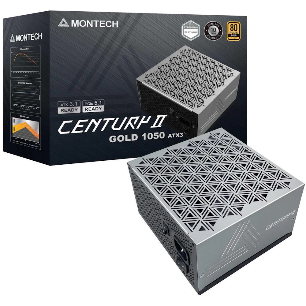 A large main feature product image of EX-DEMO Montech CENTURY II 1050W Gold ATX 3.1 PCIe 5.1 Modular PSU