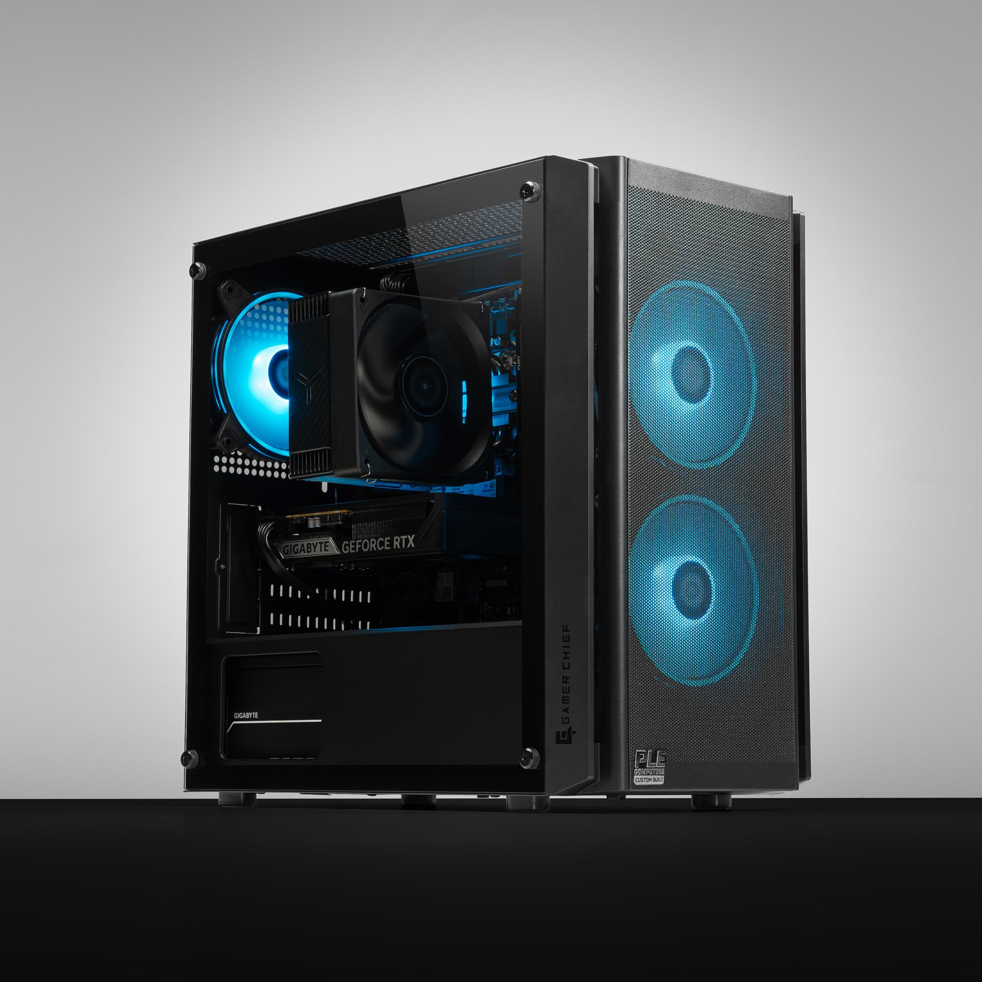 A large main feature product image of PLE Mist RTX 5060 Prebuilt Ready To Go Gaming PC