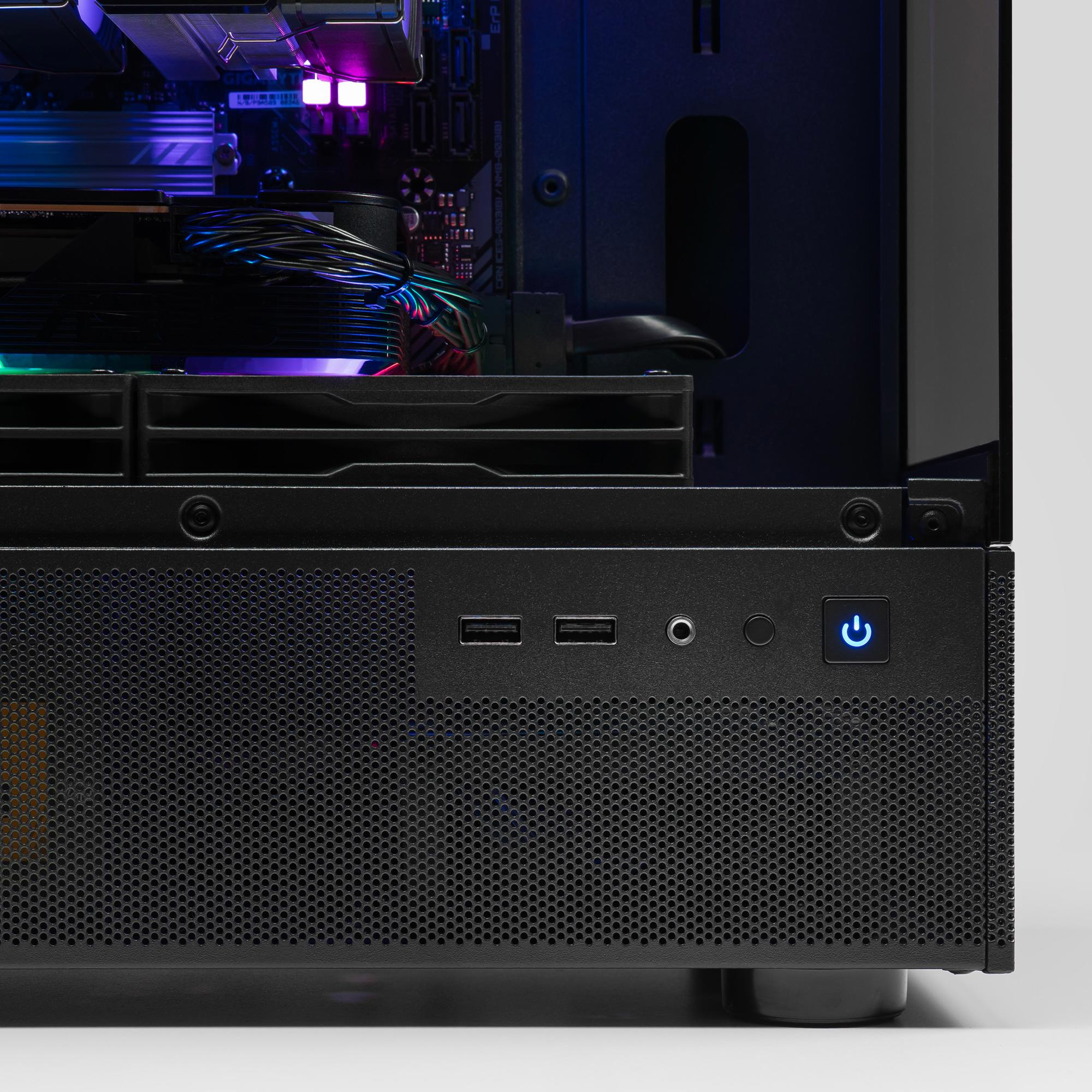 A large main feature product image of PLE Aqua RTX 5050 Prebuilt Ready To Go Gaming PC