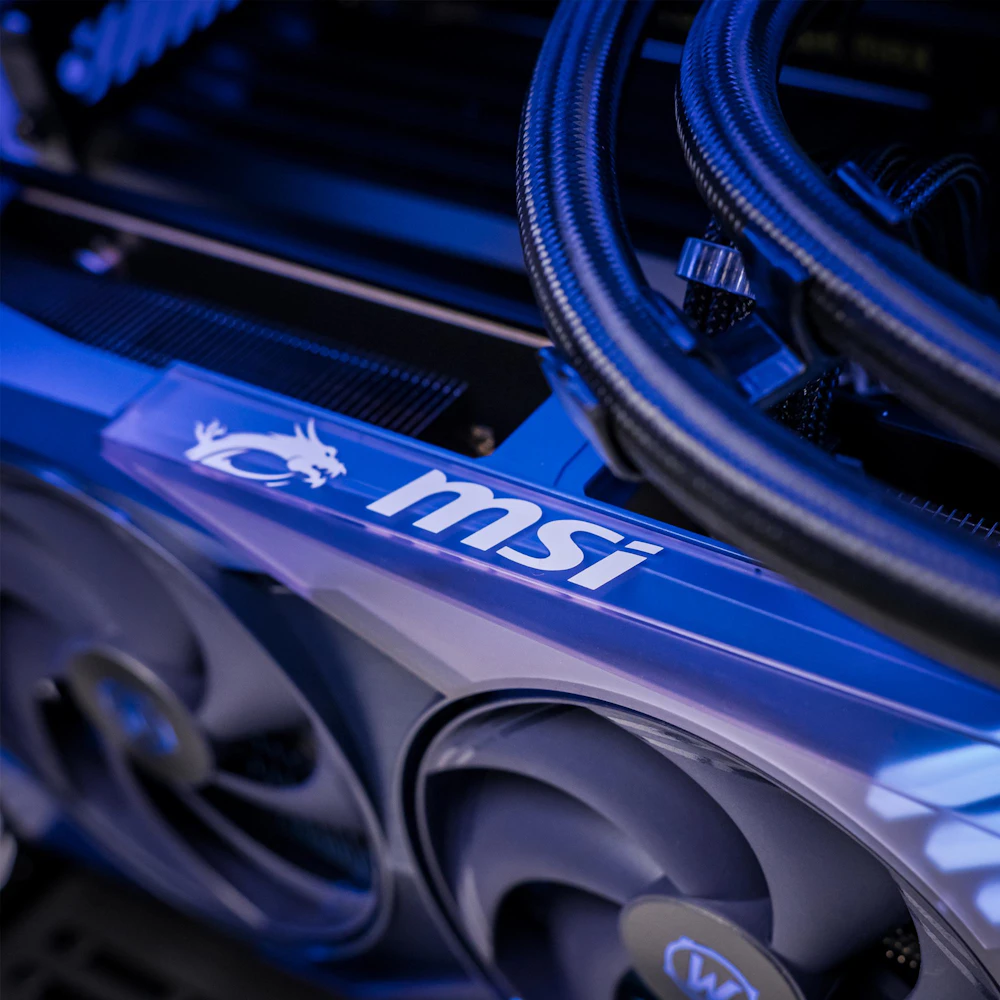 A large main feature product image of PLE Midnight Void RTX 5070 Prebuilt Ready To Go Gaming PC