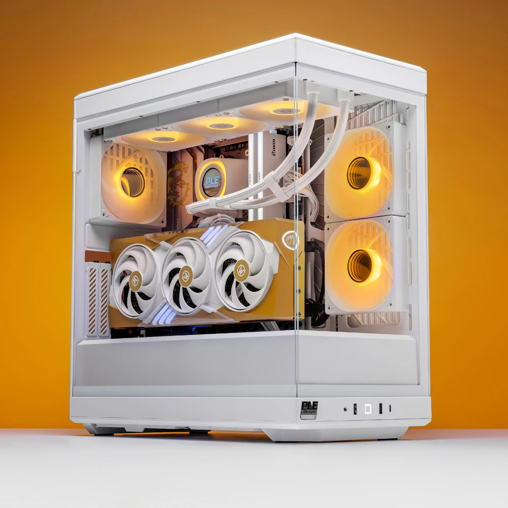 A large main feature product image of PLE Midnight Light RTX 5070 Prebuilt Ready To Go Gaming PC