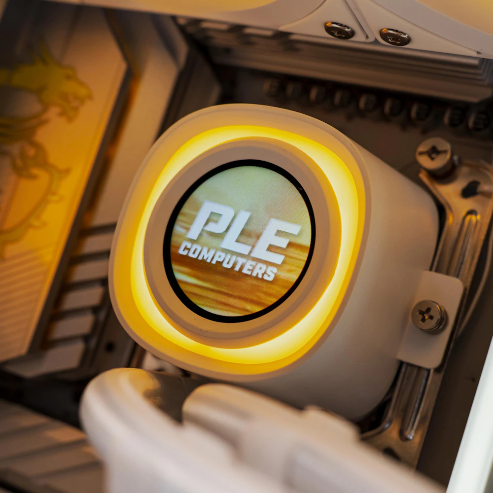 A large main feature product image of PLE Midnight Light RTX 5070 Prebuilt Ready To Go Gaming PC