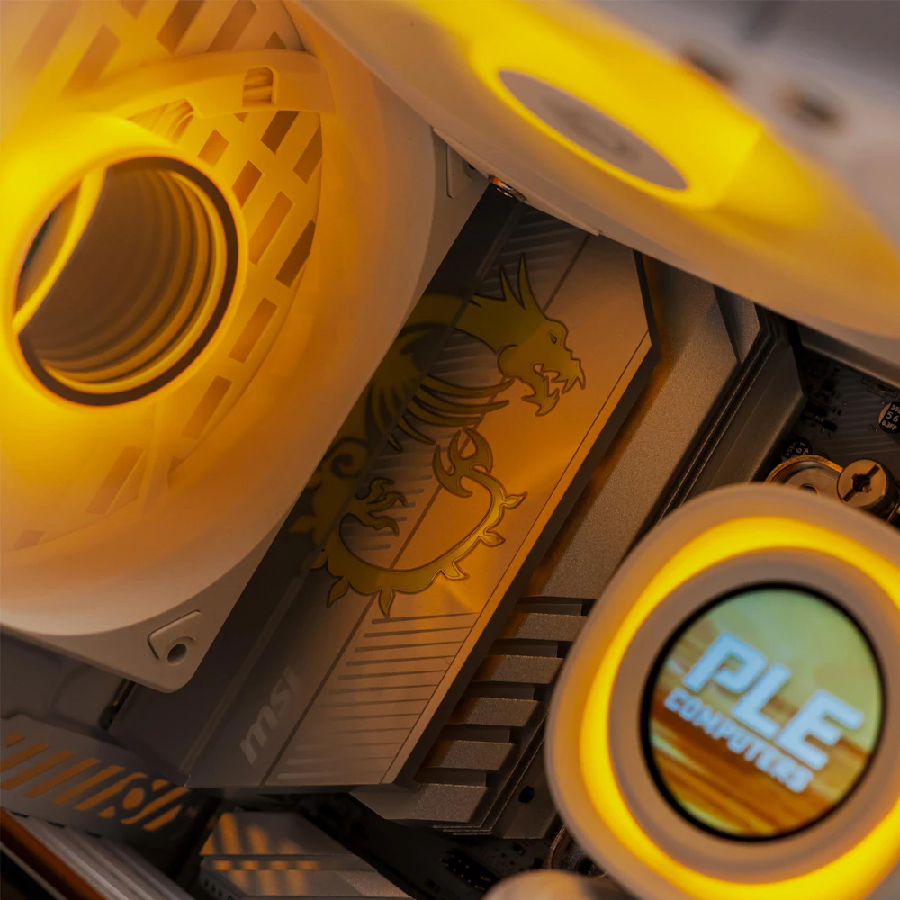 A large main feature product image of PLE Midnight Light RTX 5070 Prebuilt Ready To Go Gaming PC