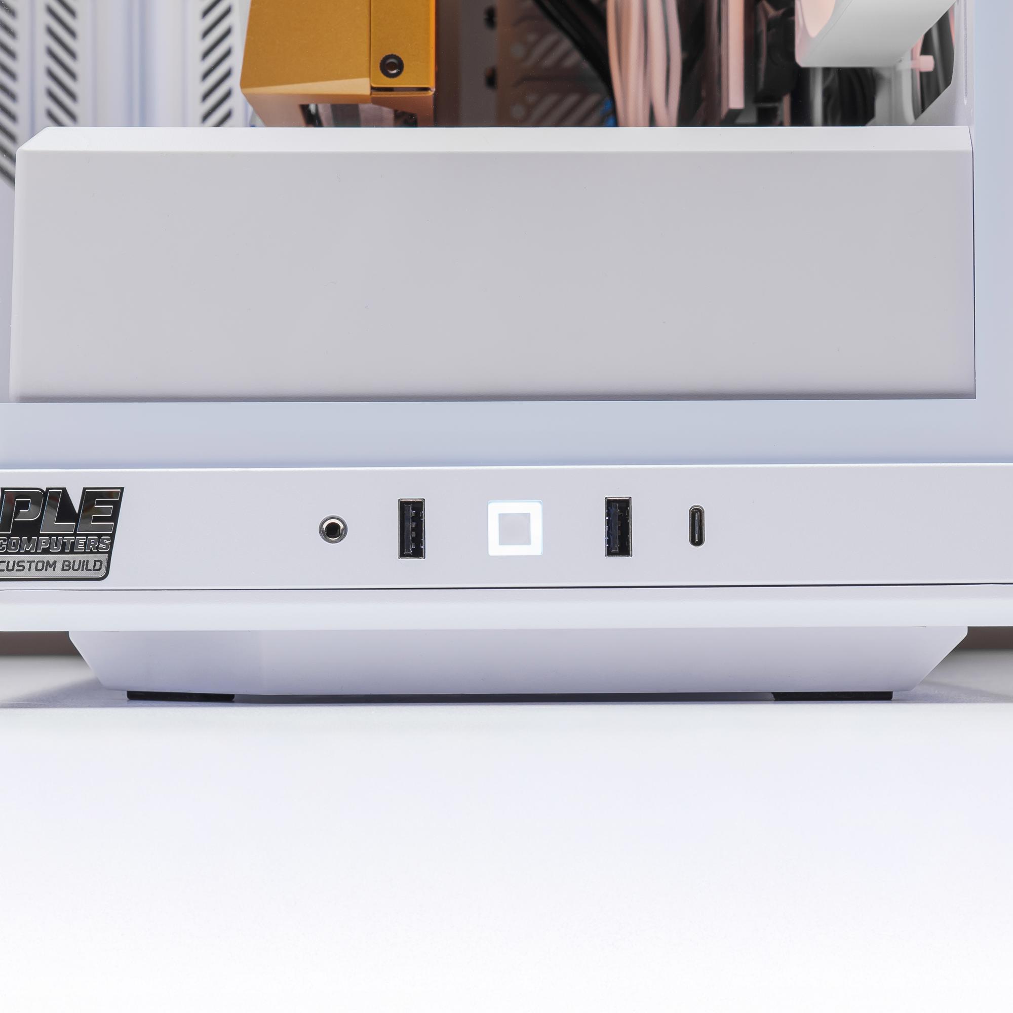 A large main feature product image of PLE Midnight Light RTX 5070 Prebuilt Ready To Go Gaming PC