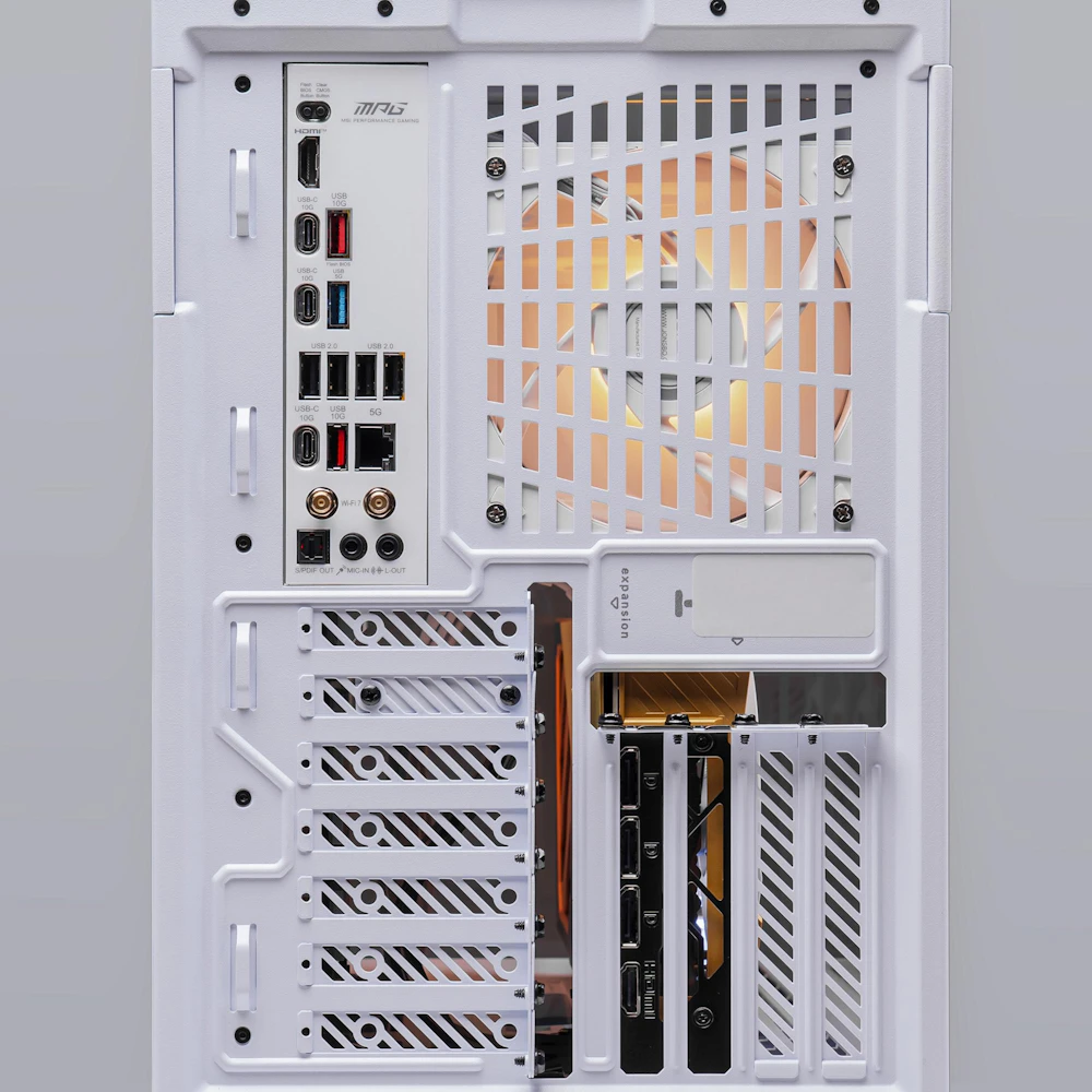 A large main feature product image of PLE Midnight Light RTX 5070 Prebuilt Ready To Go Gaming PC