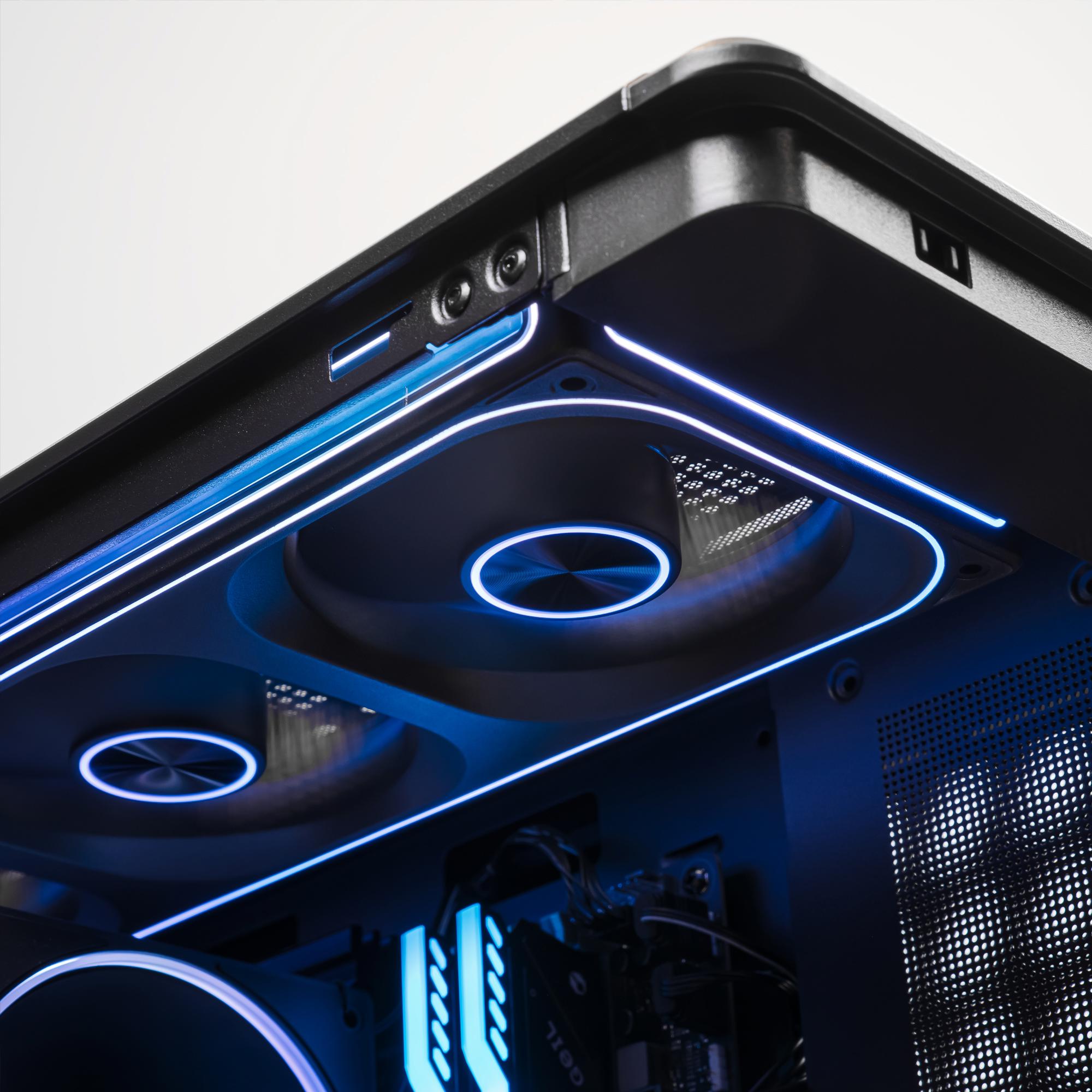 A large main feature product image of EX-DEMO PLE Carbon RX 9060 XT Prebuilt Ready To Go Gaming PC