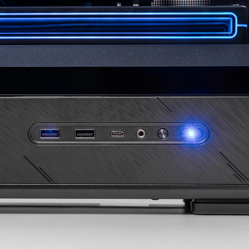 A large main feature product image of EX-DEMO PLE Carbon RX 9060 XT Prebuilt Ready To Go Gaming PC