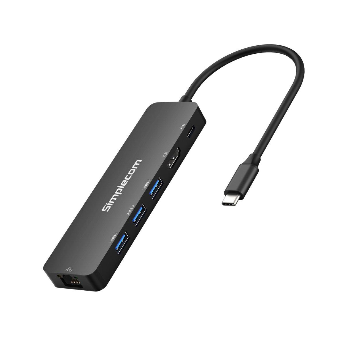A large main feature product image of Simplecom CHT560 USB-C SuperSpeed 6-in-1 Multiport Docking Station