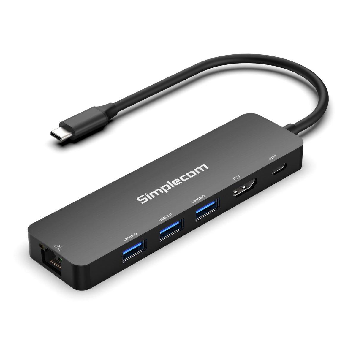 A large main feature product image of Simplecom CHT560 USB-C SuperSpeed 6-in-1 Multiport Docking Station