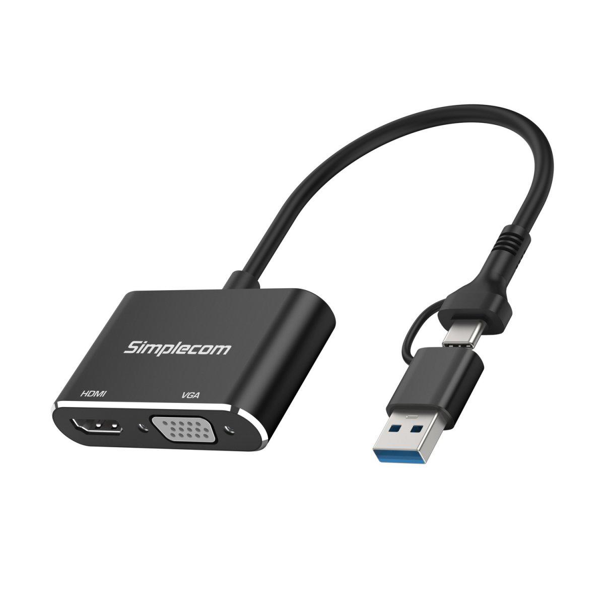 A large main feature product image of Simplecom DA326C USB to HDMI/VGA Adapter