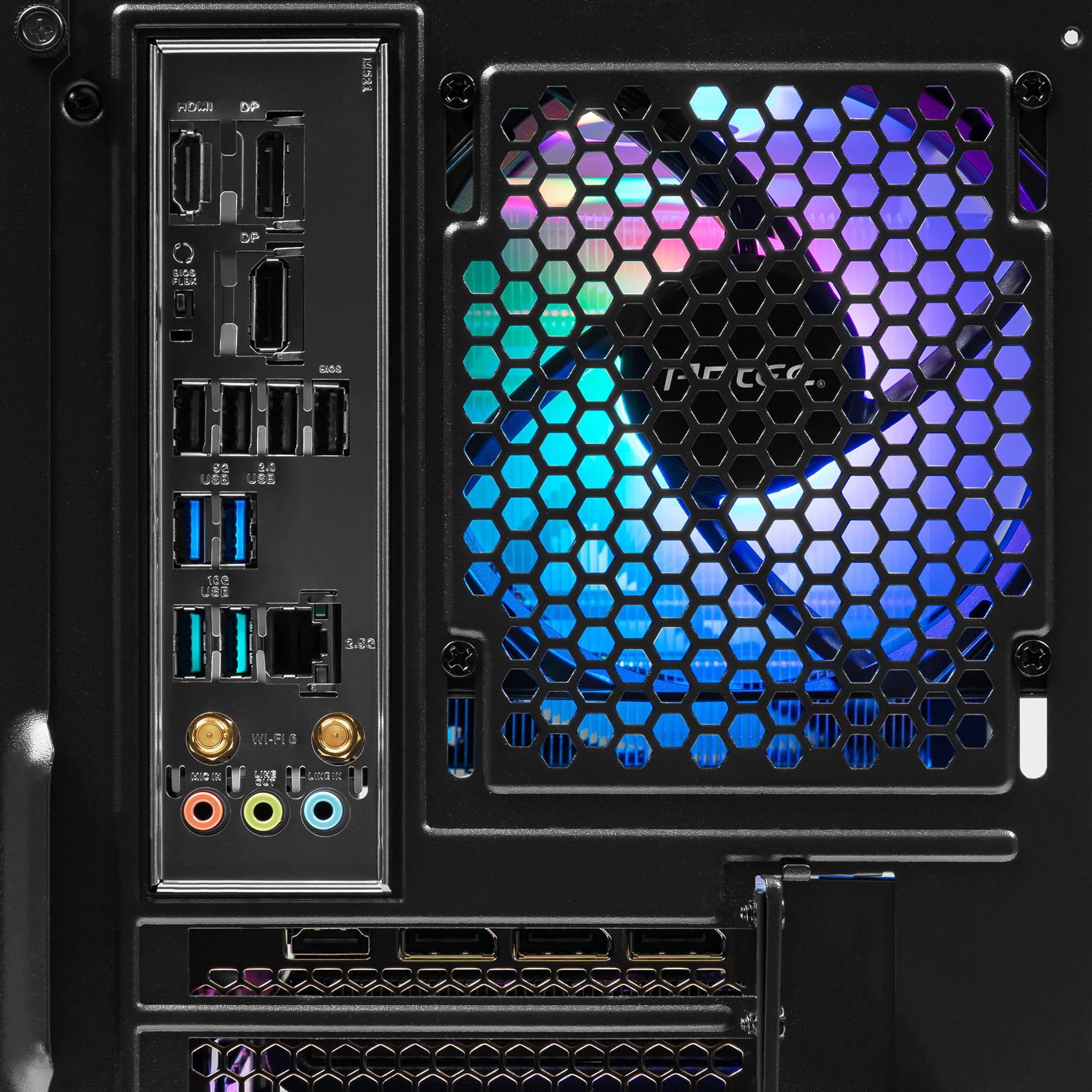 A large main feature product image of PLE Neon RTX 5060 Prebuilt Ready To Go Gaming PC