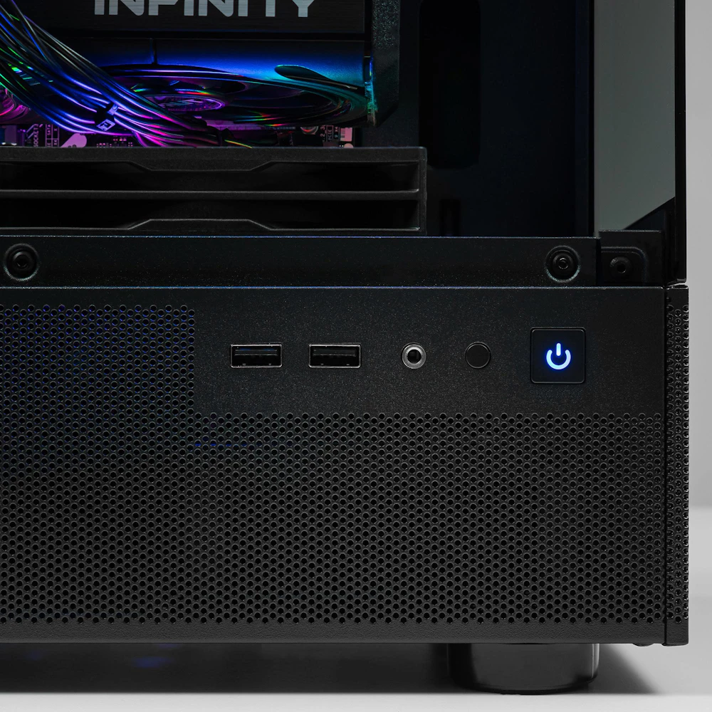 A large main feature product image of PLE Neon RTX 5060 Prebuilt Ready To Go Gaming PC
