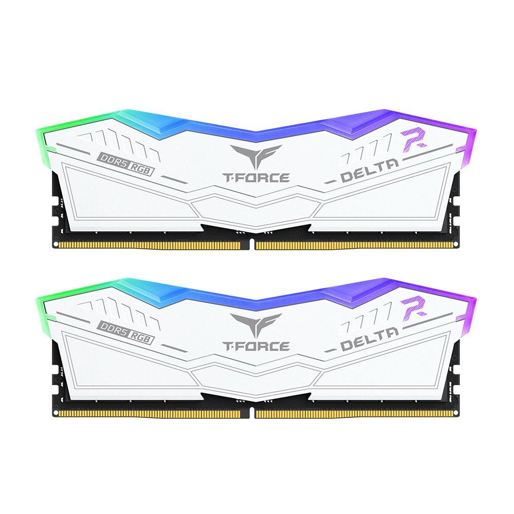 A large main feature product image of Team T-Force Delta RGB 32GB Kit (2x16GB) DDR5-6400 C40 - White