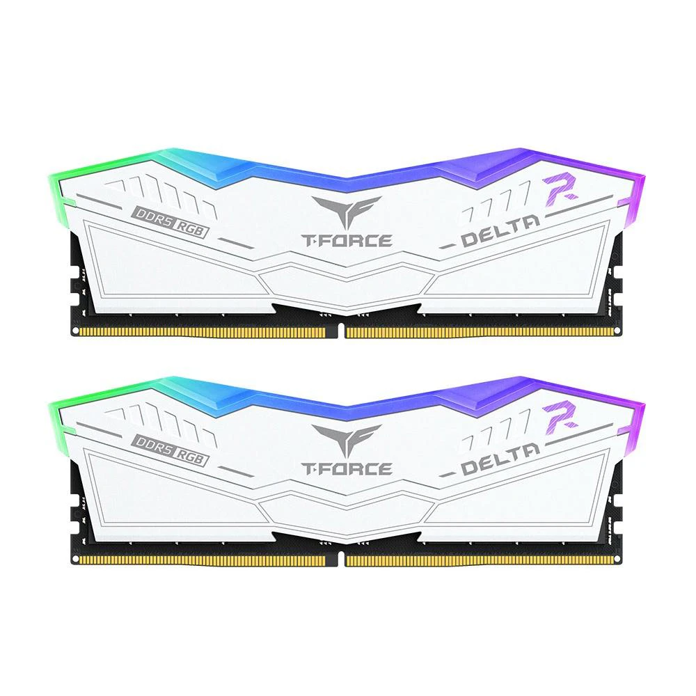 A large main feature product image of Team T-Force Delta RGB 32GB Kit (2x16GB) DDR5-6400 C40 - White