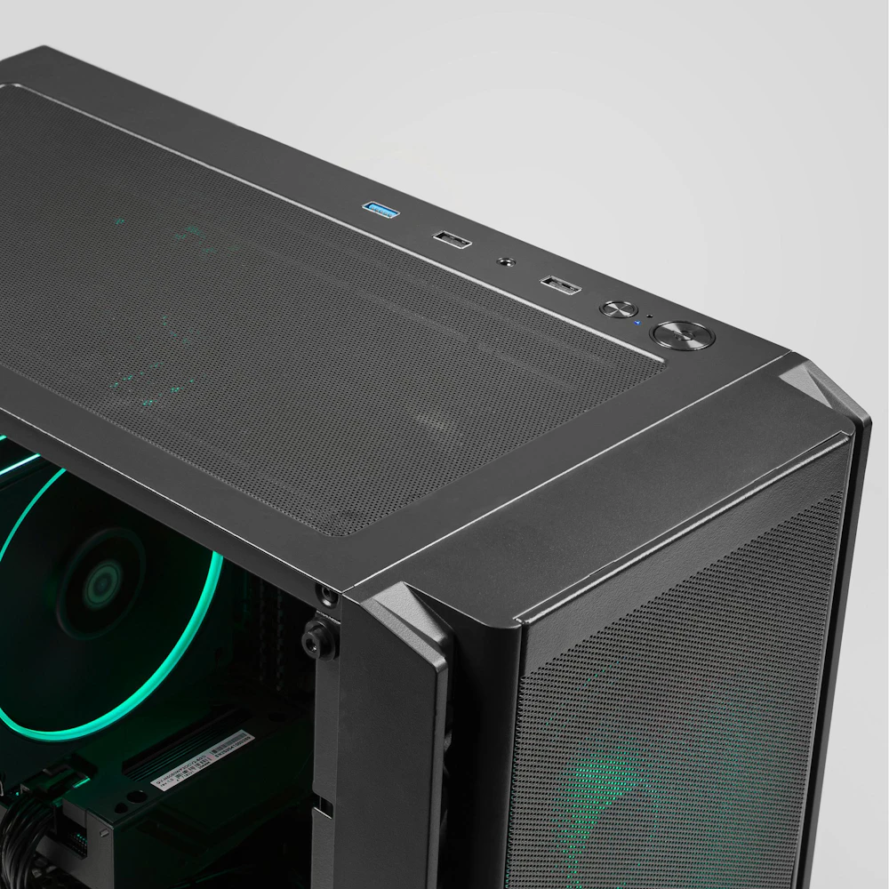 A large main feature product image of PLE Opal RTX 5050 Prebuilt Ready To Go Gaming PC