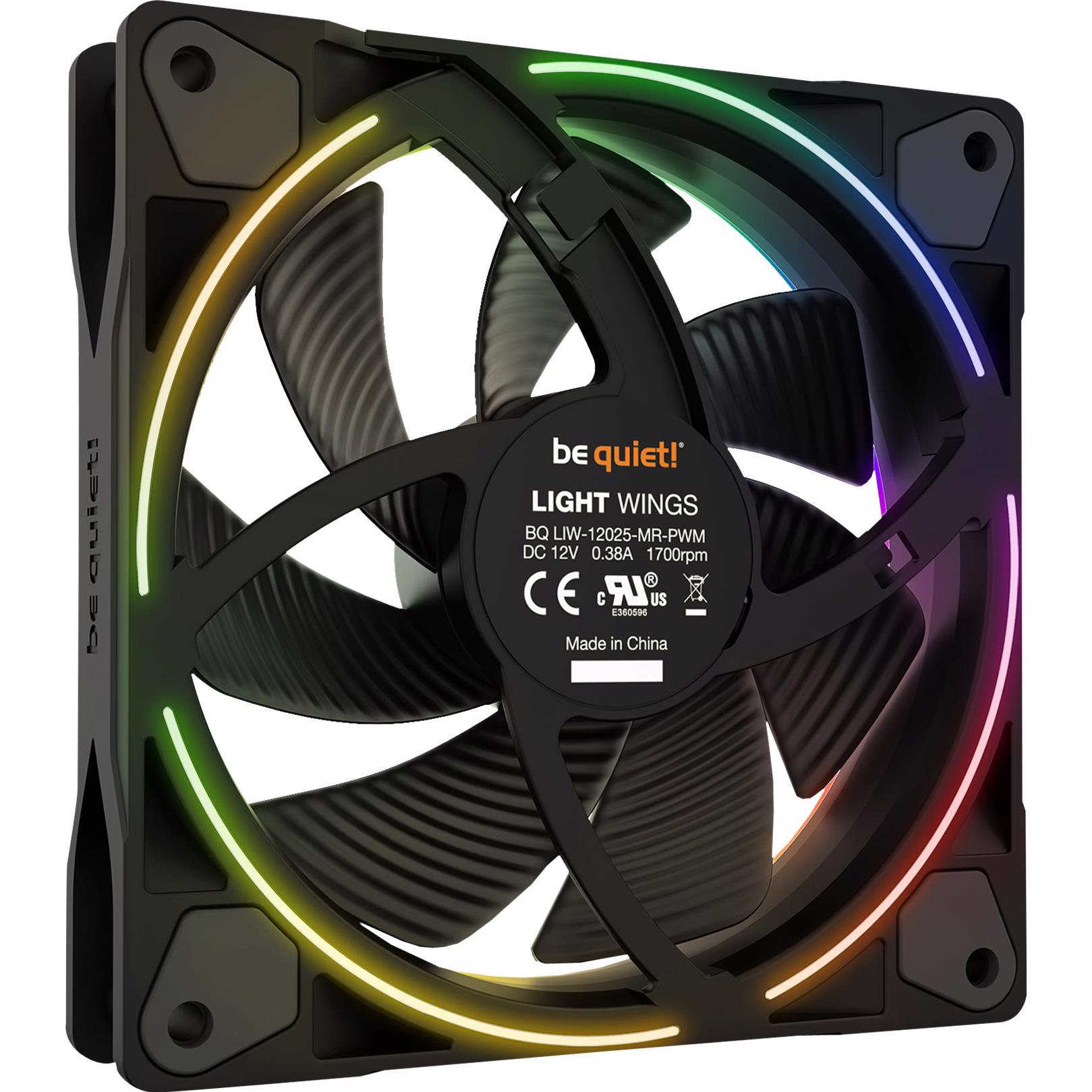 A large main feature product image of EX-DEMO be quiet! LIGHT WINGS ARGB 120mm PWM Fan (Black)