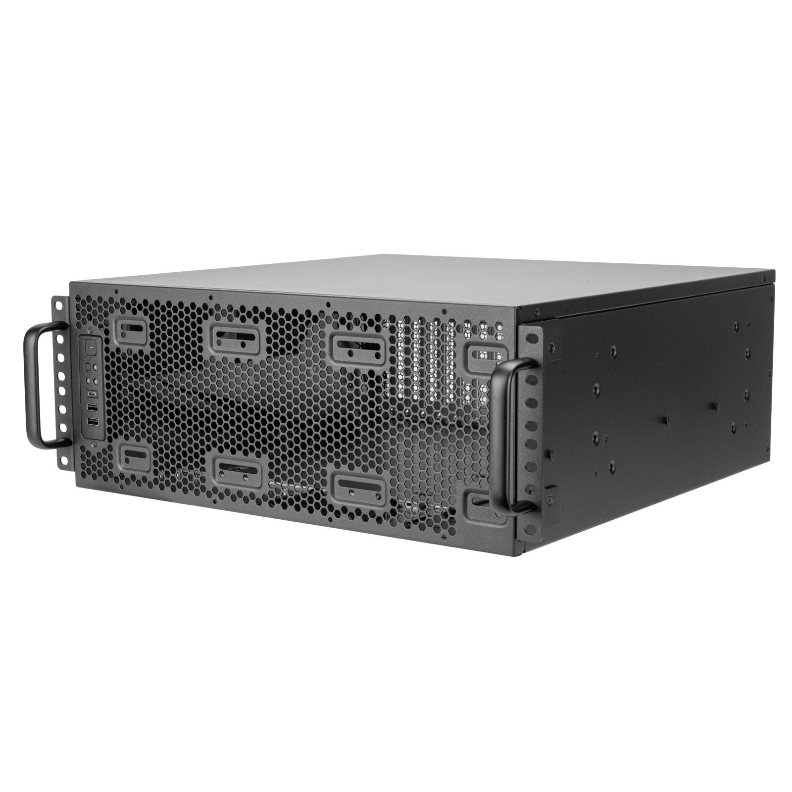 A large main feature product image of SilverStone RM4A 4U Rackmount Server Chassis w/ Enhanced Radiator Compatibility