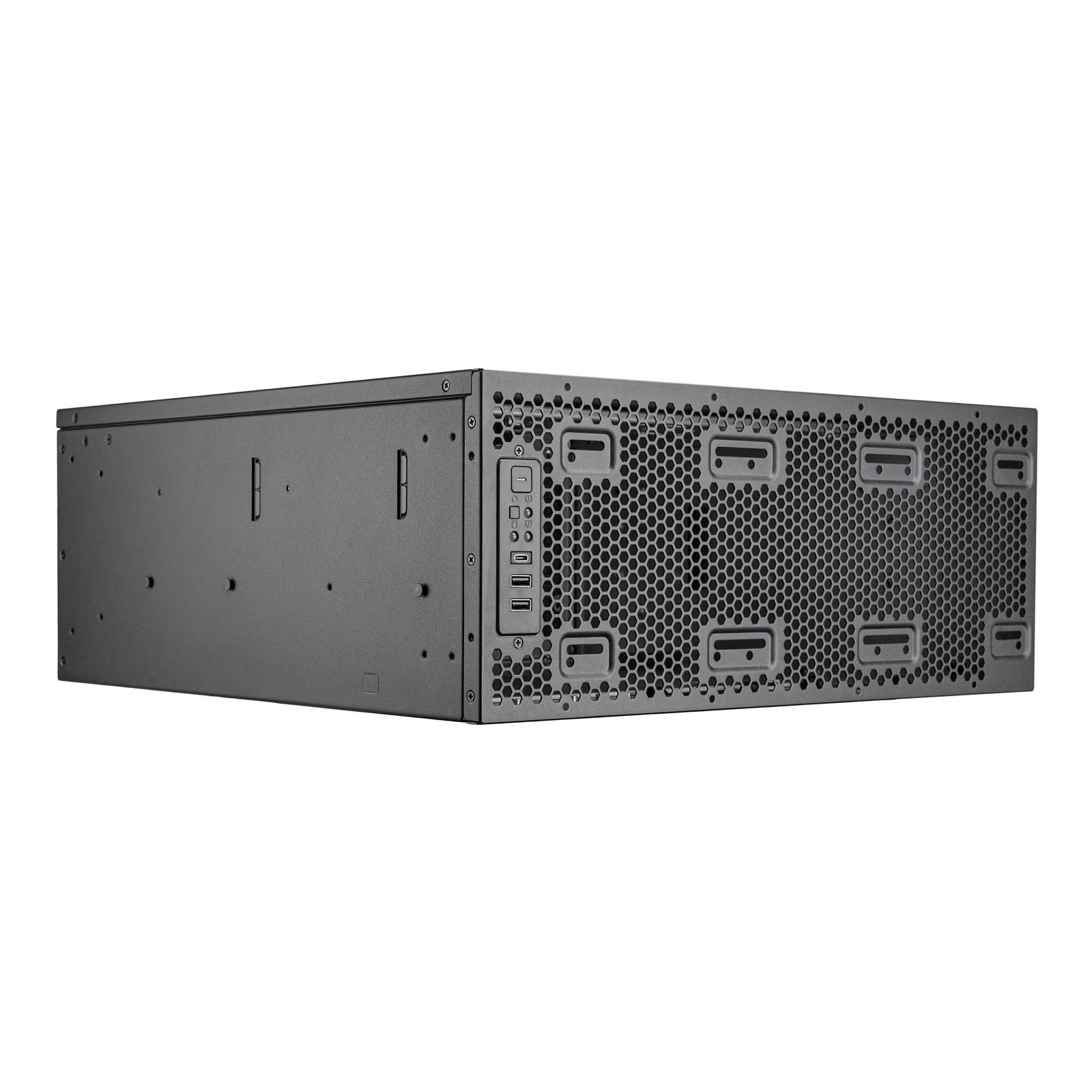 A large main feature product image of SilverStone RM4A 4U Rackmount Server Chassis w/ Enhanced Radiator Compatibility