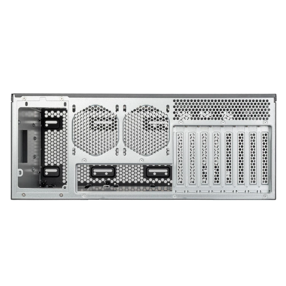 A large main feature product image of SilverStone RM4A 4U Rackmount Server Chassis w/ Enhanced Radiator Compatibility