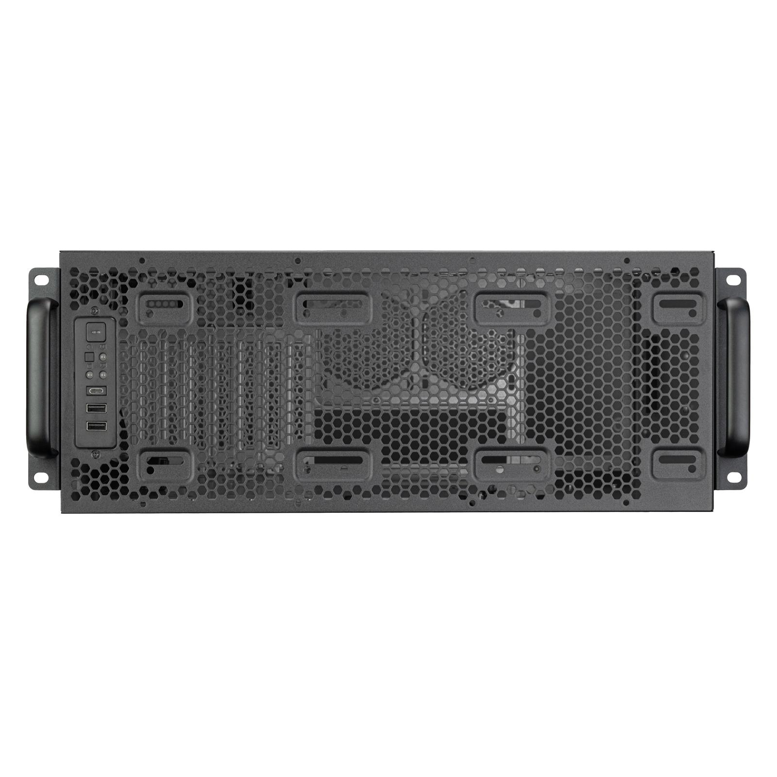 A large main feature product image of SilverStone RM4A 4U Rackmount Server Chassis w/ Enhanced Radiator Compatibility