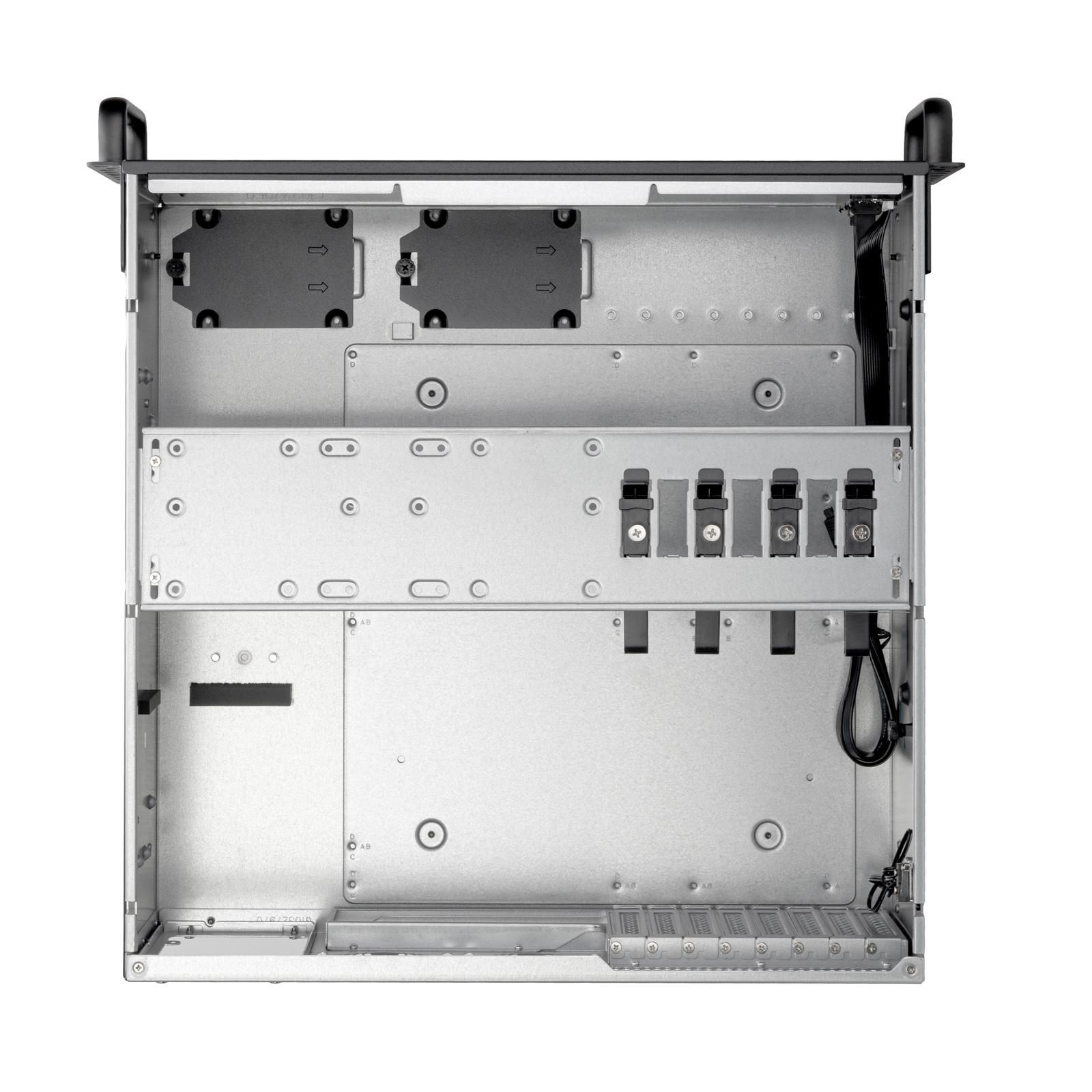 A large main feature product image of SilverStone RM4A 4U Rackmount Server Chassis w/ Enhanced Radiator Compatibility