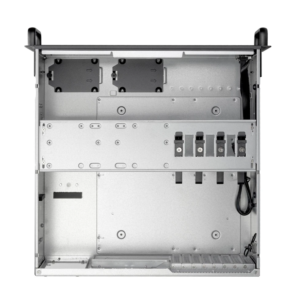 A large main feature product image of SilverStone RM4A 4U Rackmount Server Chassis w/ Enhanced Radiator Compatibility