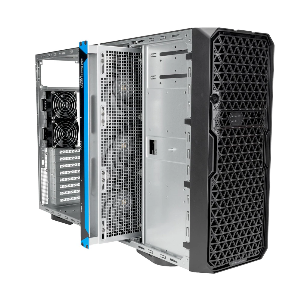 A large main feature product image of SilverStone WS380 High-Expandability Professional Workstation Full Tower Case