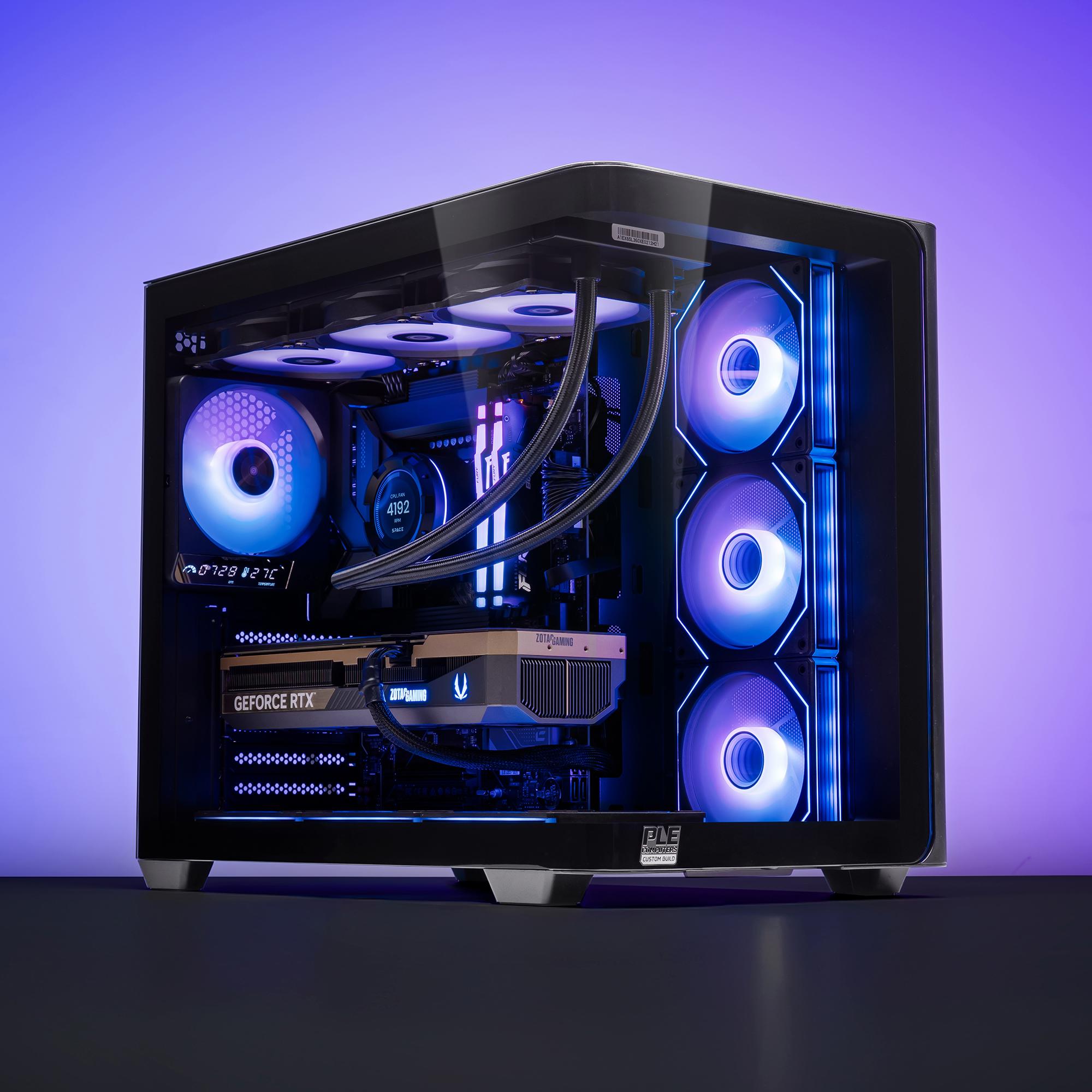 A large main feature product image of PLE Nexus RTX 5080 Prebuilt Ready To Go Gaming PC
