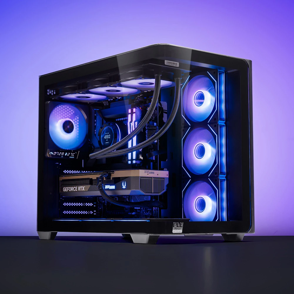 A large main feature product image of PLE Nexus RTX 5080 Prebuilt Ready To Go Gaming PC
