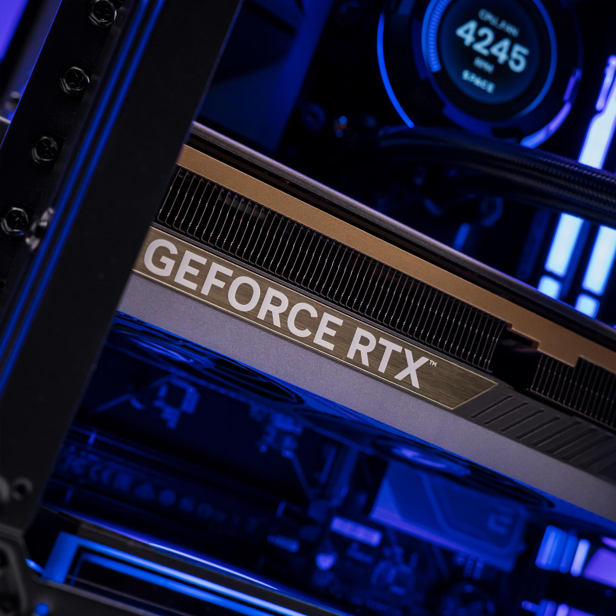 A large main feature product image of PLE Nexus RTX 5080 Prebuilt Ready To Go Gaming PC