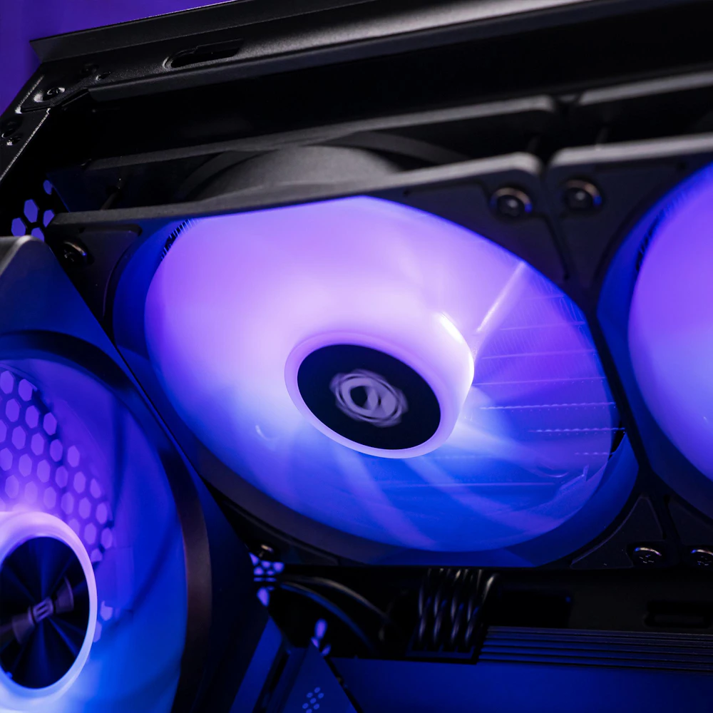 A large main feature product image of PLE Nexus RTX 5080 Prebuilt Ready To Go Gaming PC