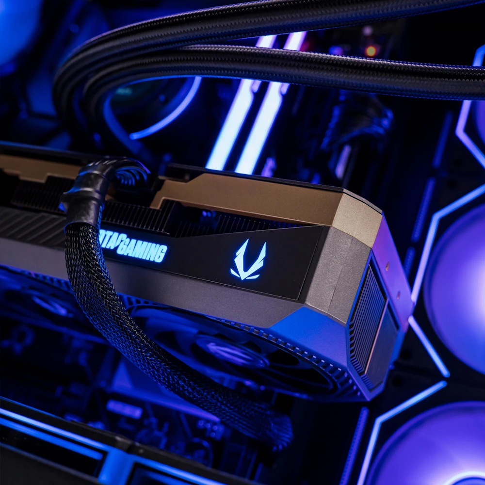 A large main feature product image of PLE Nexus RTX 5080 Prebuilt Ready To Go Gaming PC