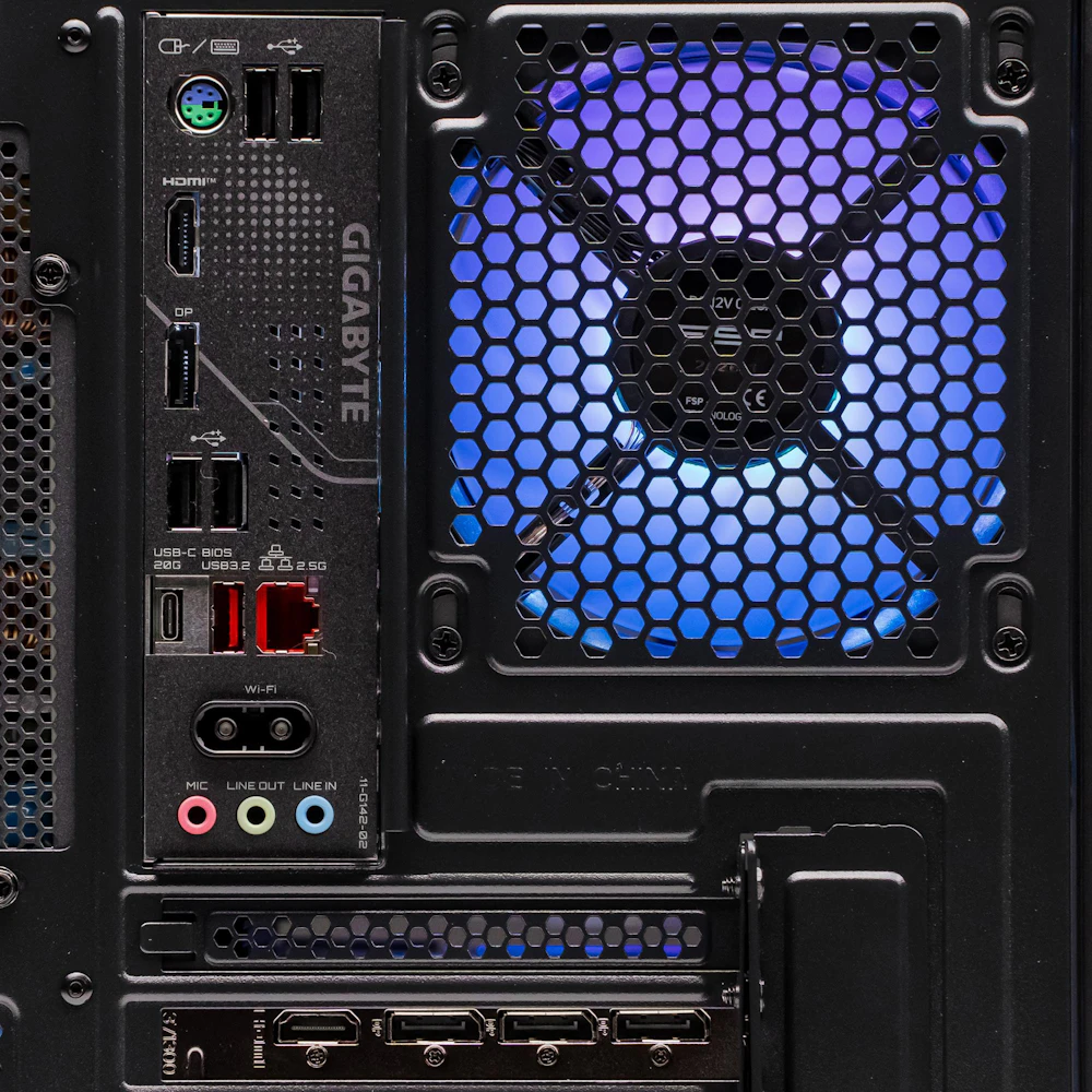 A large main feature product image of PLE Nexus RTX 5080 Prebuilt Ready To Go Gaming PC