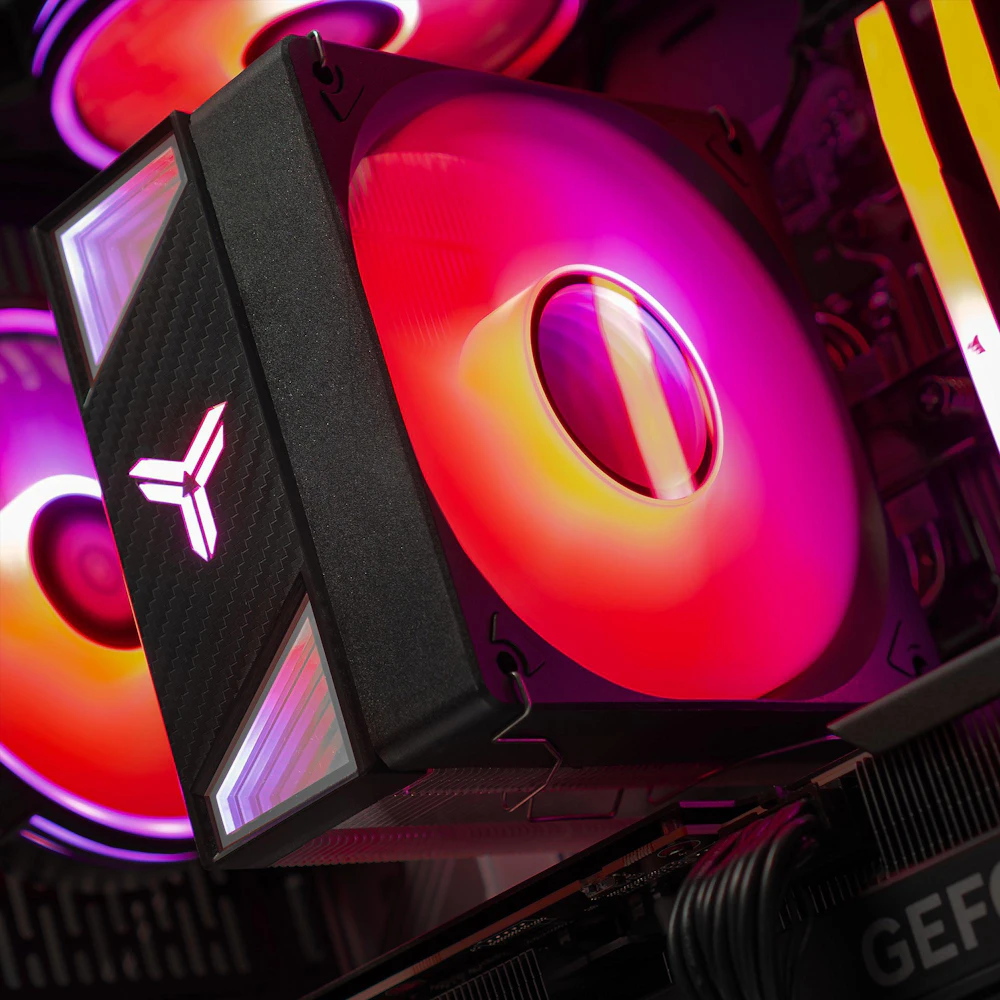 A large main feature product image of EX-DEMO PLE Ruby RTX 5070 Ti Prebuilt Ready To Go Gaming PC