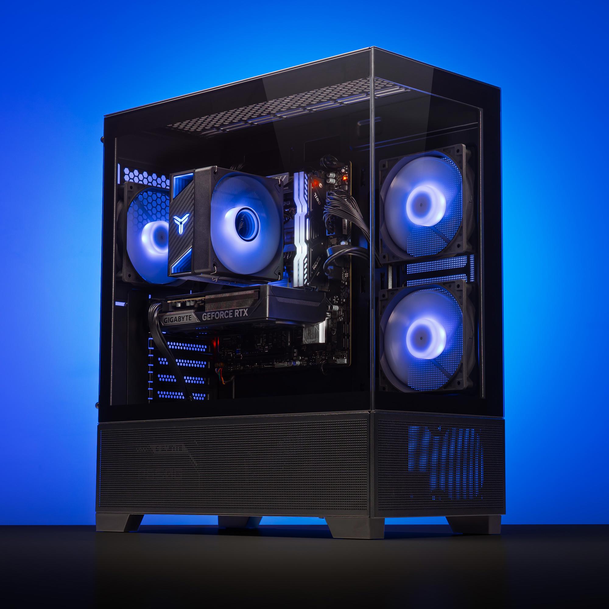 A large main feature product image of PLE Vector RTX 5060 Ti Prebuilt Ready To Go Gaming PC